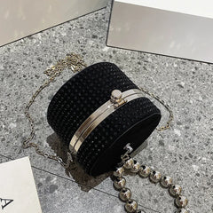 Silver Rivet Circular Clutch Bag Chain Messenger Diamond Shoulder Bag