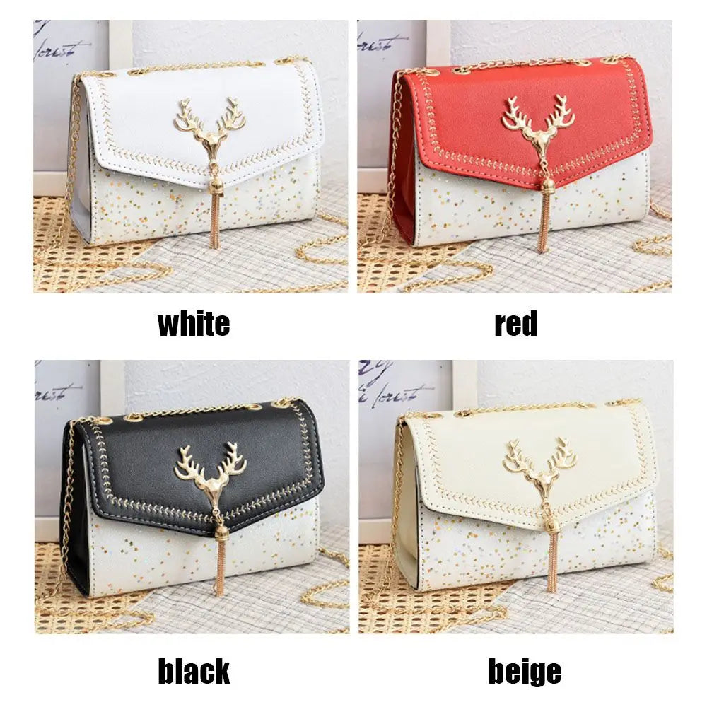 Retro Casual Women Totes Square Shoulder Bags Deer Head Chain Handbag