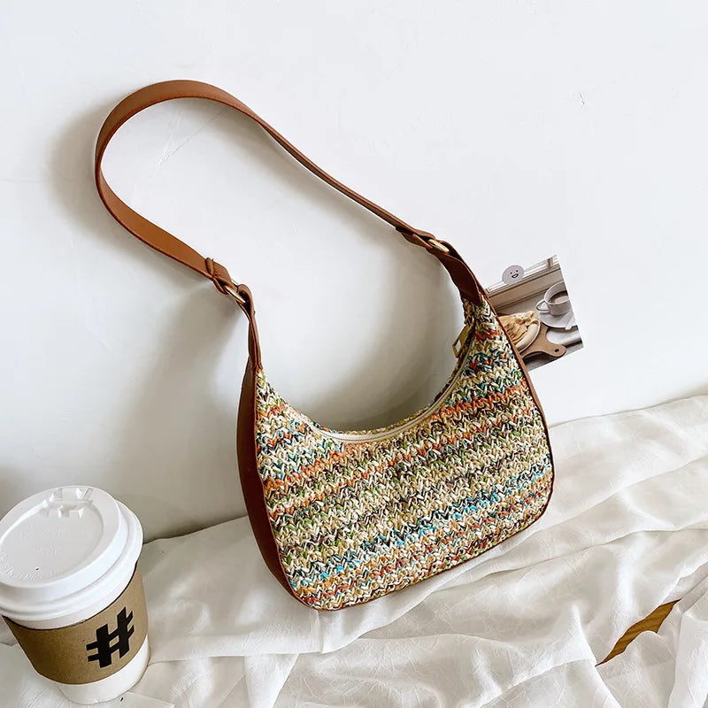Straw Woven Bag Casual Women's Shoulder Bag Solid Handbags