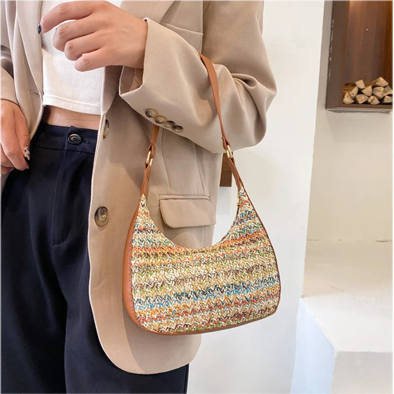 Straw Woven Bag Casual Women's Shoulder Bag Solid Handbags