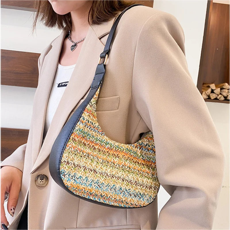 Straw Woven Bag Casual Women's Shoulder Bag Solid Handbags