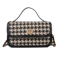 Women Shoulder Bag Houndstooth Print Woolen Crossbody Bag