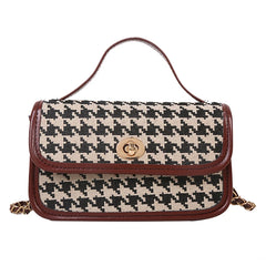 Women Shoulder Bag Houndstooth Print Woolen Crossbody Bag