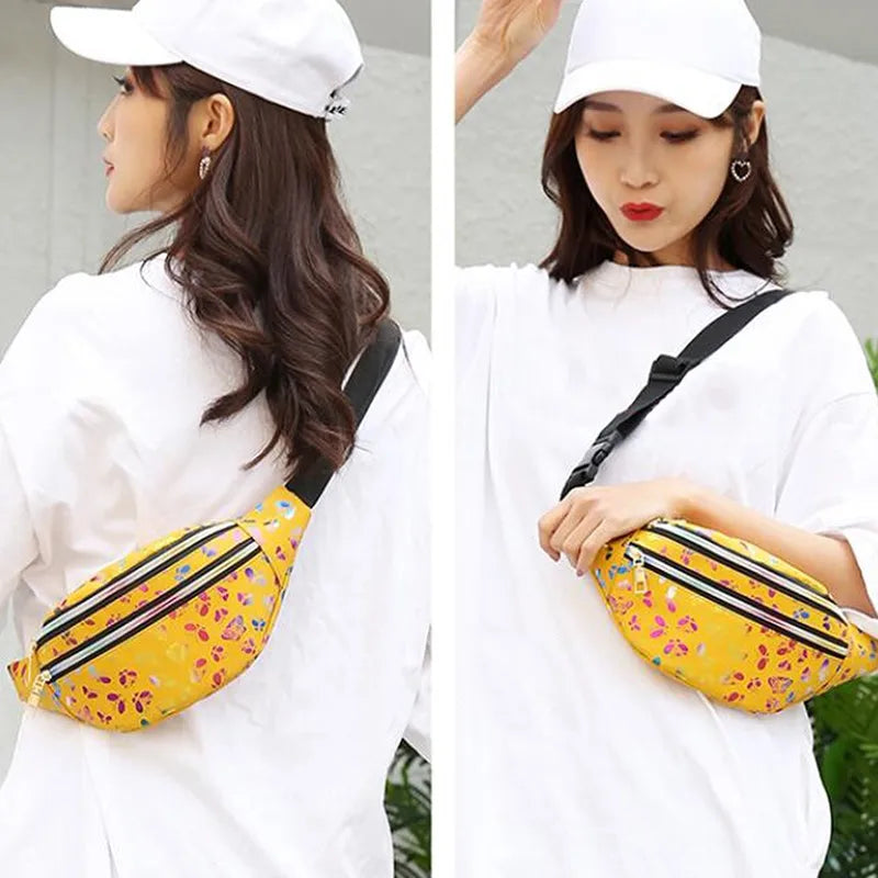 Women's Silver Laser Bum Bag Travel Waist Bag Girls Pink Hip Bag