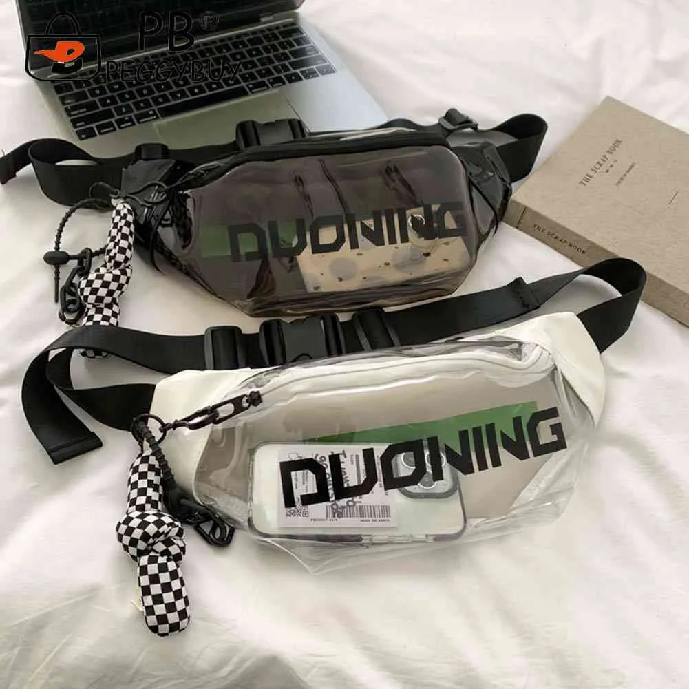 Clear PVC Fanny Pack Unisex Waist Pouch Travel Letter Printed Pendant