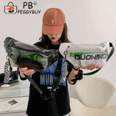 Clear PVC Fanny Pack Unisex Waist Pouch Travel Letter Printed Pendant
