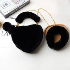 Faux Fur Chain Shoulder Bag & Headband Set