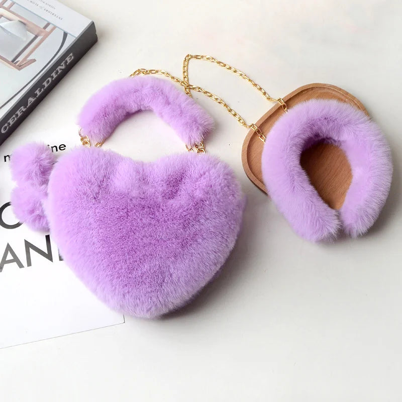 Faux Fur Chain Shoulder Bag & Headband Set