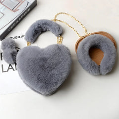 Faux Fur Chain Shoulder Bag & Headband Set