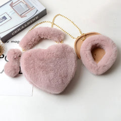 Faux Fur Chain Shoulder Bag & Headband Set