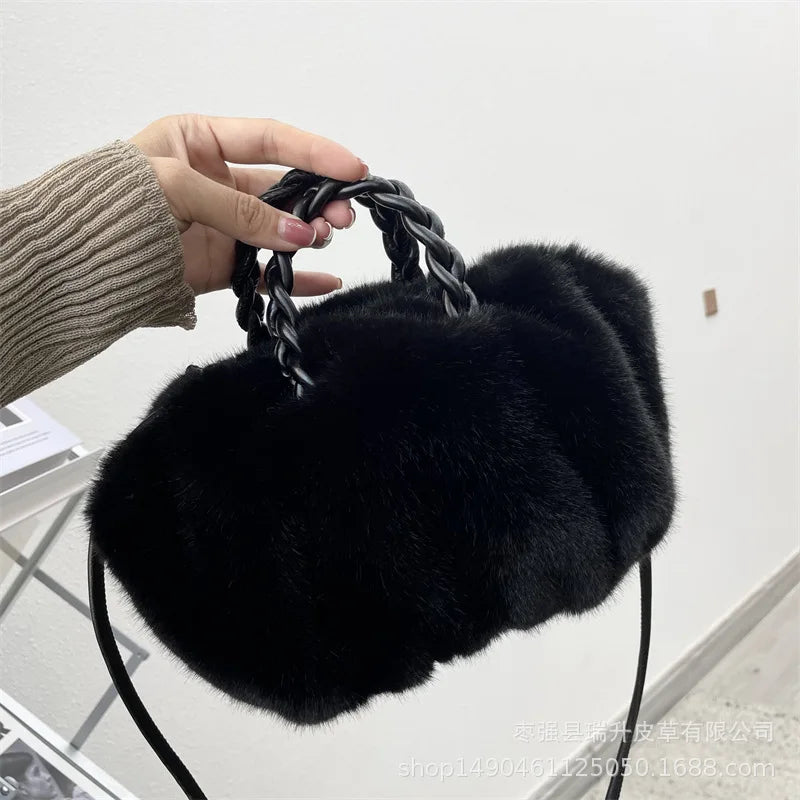 Faux Fur Small Tote Women Handbags Lambswool Shoulder Bags