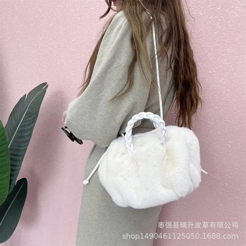 Faux Fur Small Tote Women Handbags Lambswool Shoulder Bags