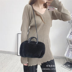 Faux Fur Small Tote Women Handbags Lambswool Shoulder Bags