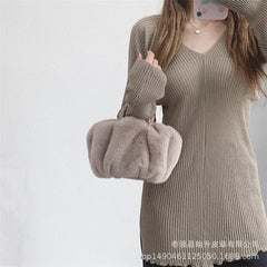 Faux Fur Small Tote Women Handbags Lambswool Shoulder Bags