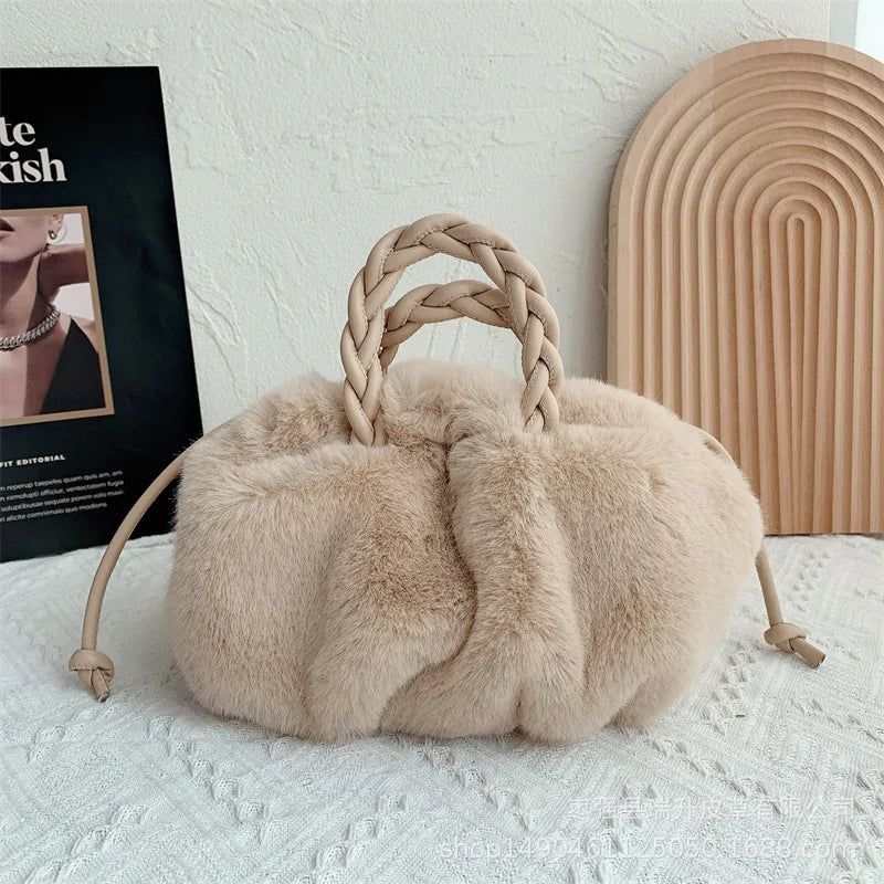 Faux Fur Small Tote Women Handbags Lambswool Shoulder Bags