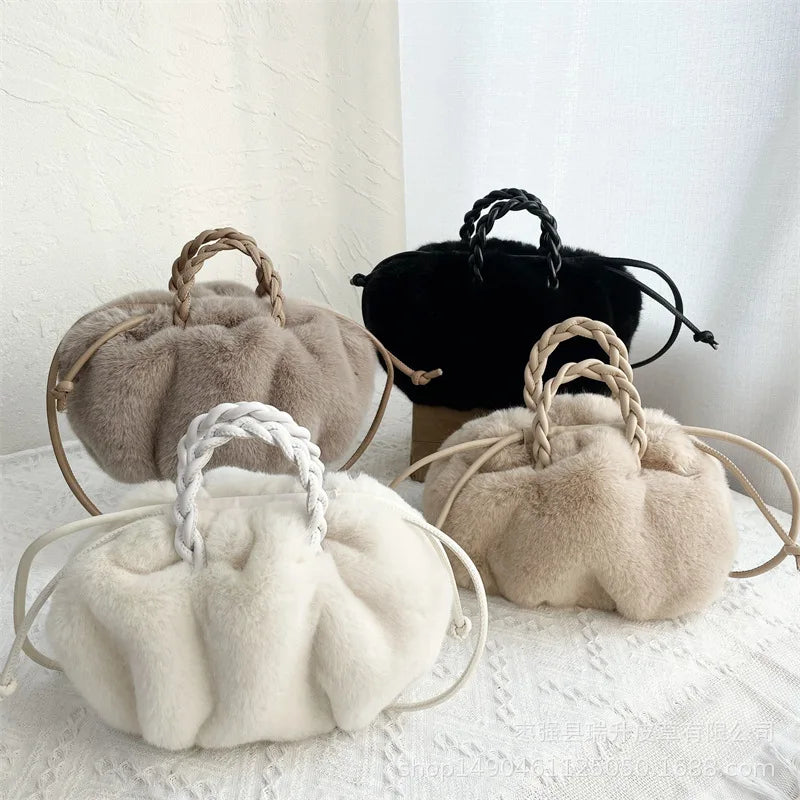 Faux Fur Small Tote Women Handbags Lambswool Shoulder Bags