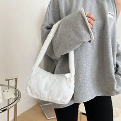 Women Small Hobos Shoulder Bag Winter Soft Plush Ladies Underarm Handbags