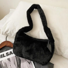 Women Small Hobos Shoulder Bag Winter Soft Plush Ladies Underarm Handbags