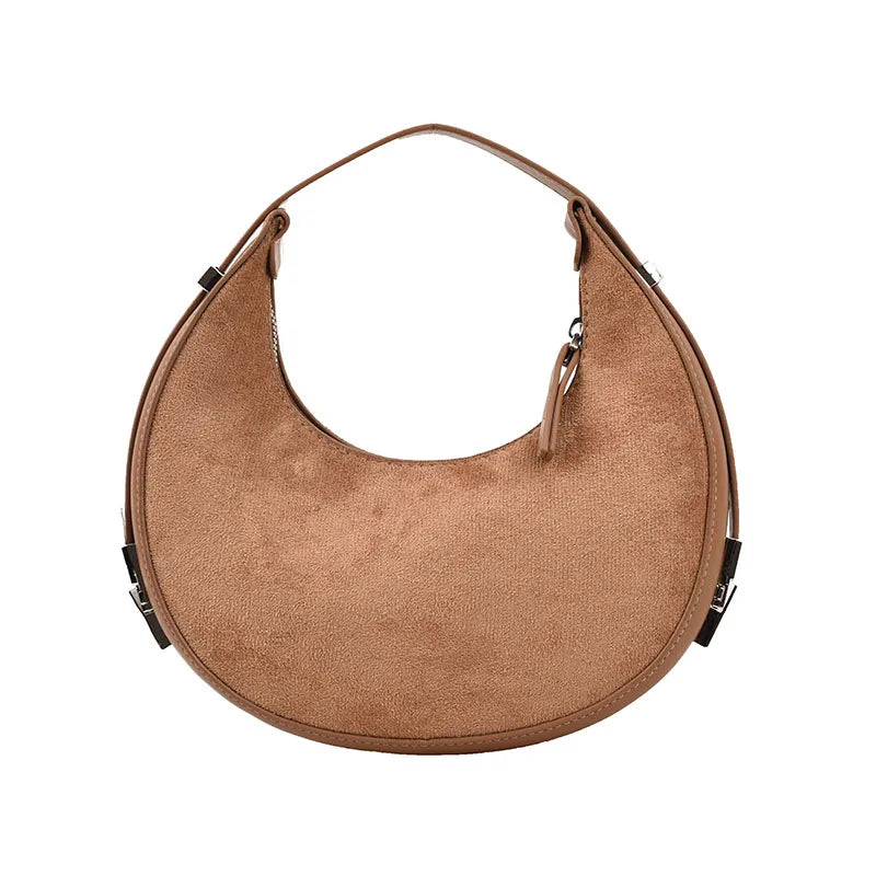 Faux Suede Half Moon Handbag Winter Shoulder Bag