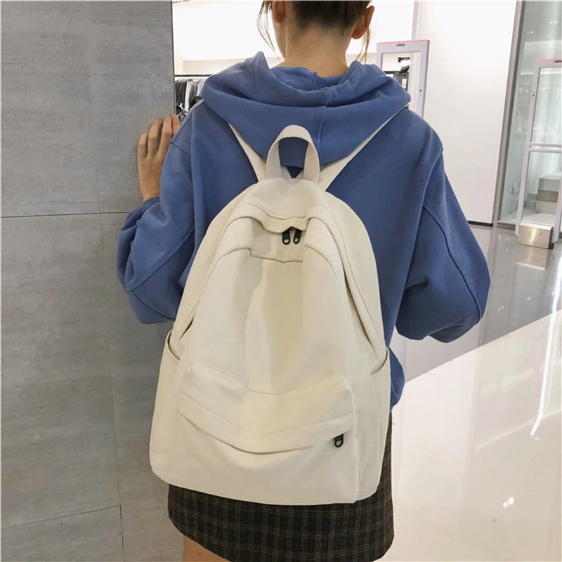 Female Canvas Backpack Women Solid Backpack for College School
