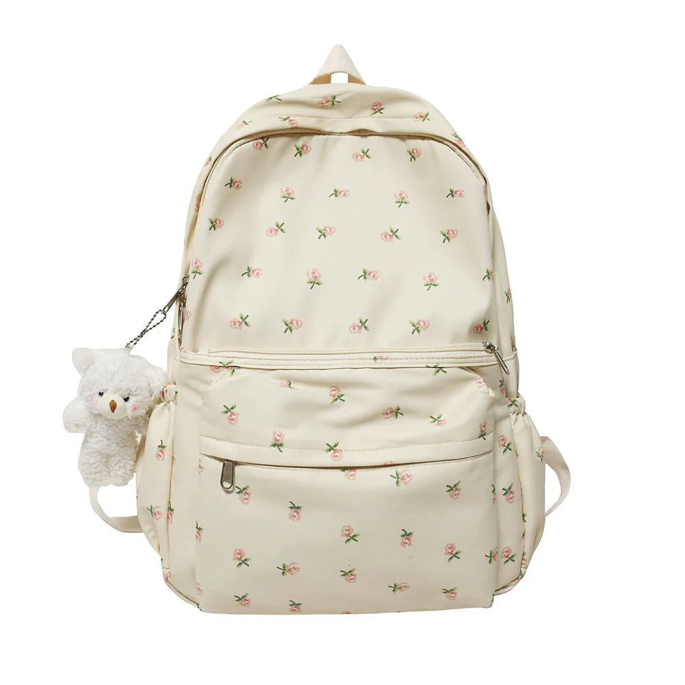 Floral Backpack Nylon Preppy Style Large Capacity Schoolbag College Girl Travel