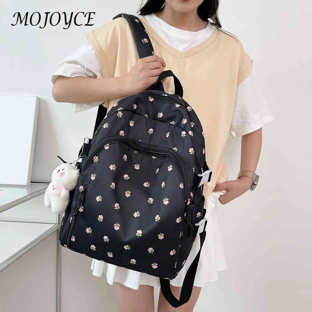 Floral Backpack Nylon Female Preppy Style Large Capacity Teenage Girl Bags