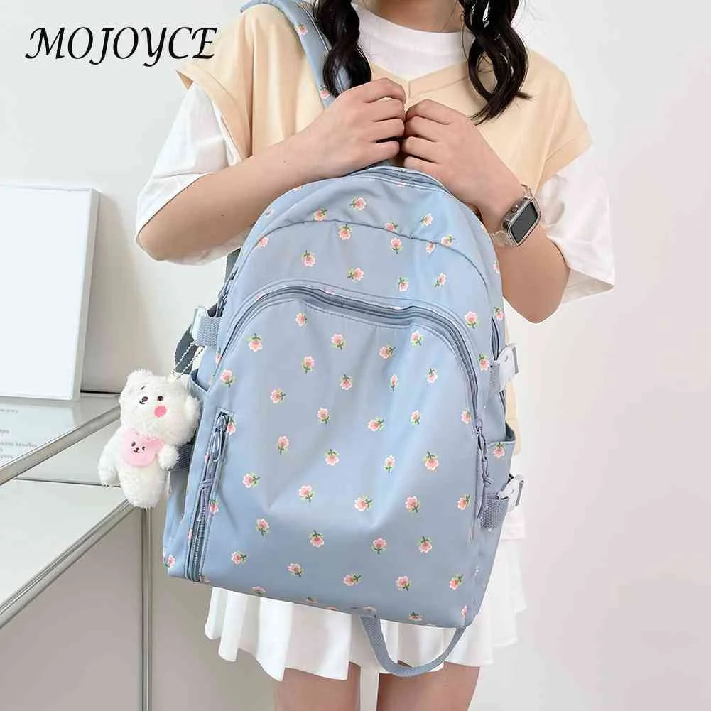 Floral Backpack Nylon Female Preppy Style Large Capacity Teenage Girl Bags