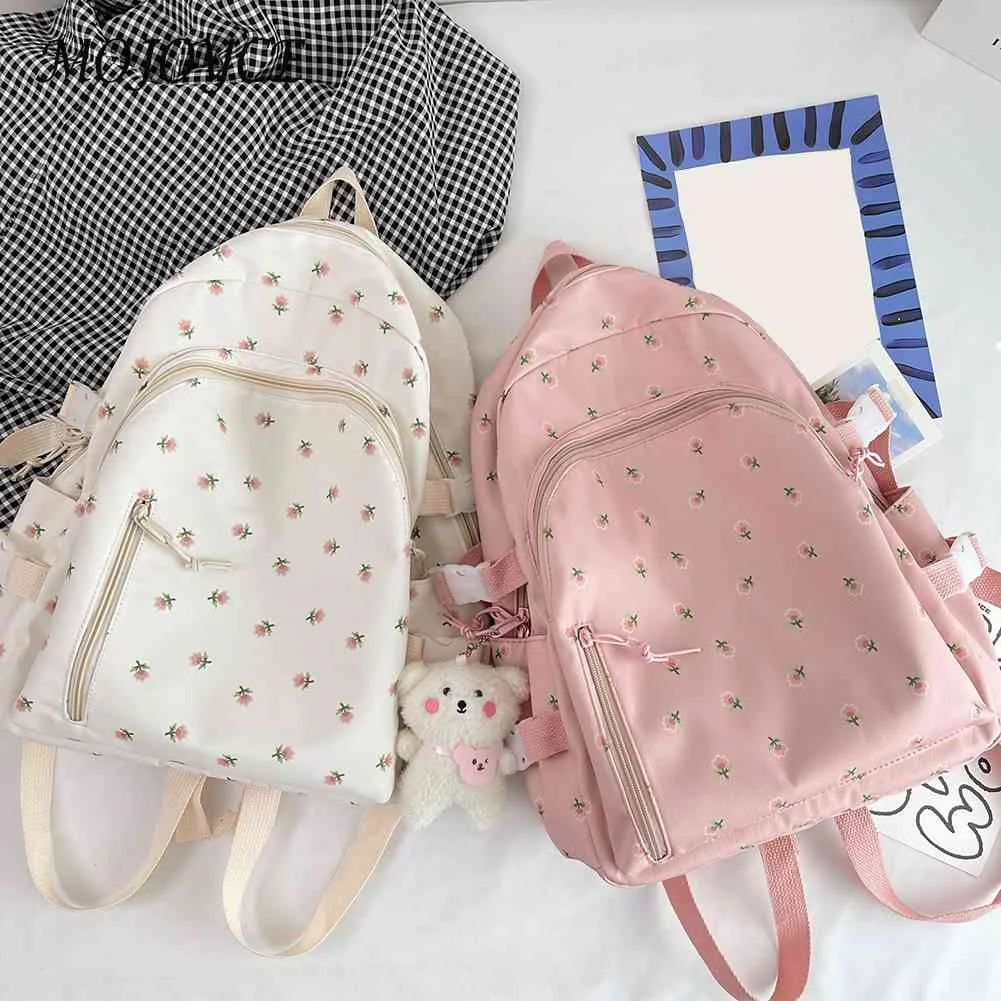 Floral Backpack Nylon Female Preppy Style Large Capacity Teenage Girl Bags