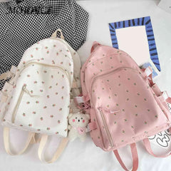 Floral Backpack Nylon Female Preppy Style Large Capacity Teenage Girl Bags