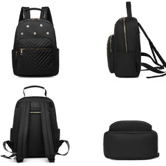 Flower Leather Women's Backpack Rhombus Pattern Student Schoolbag