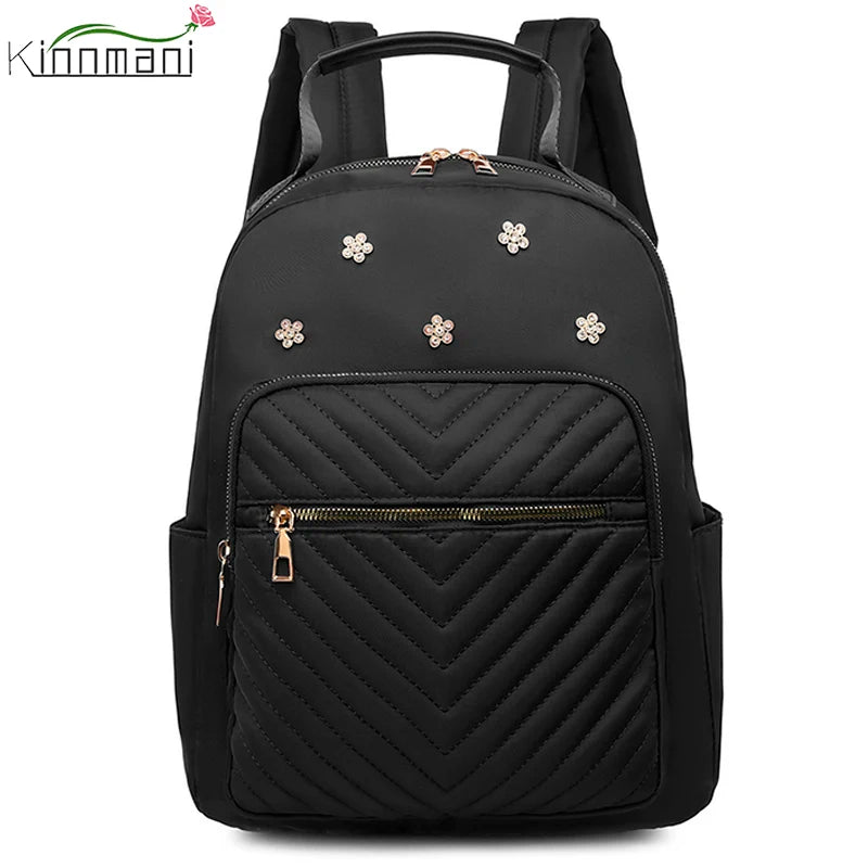Flower Leather Women's Backpack Rhombus Pattern Student Schoolbag