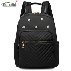 Flower Leather Women's Backpack Rhombus Pattern Student Schoolbag