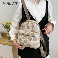 Flower Print Small Backpack Canvas School Bag for Girls