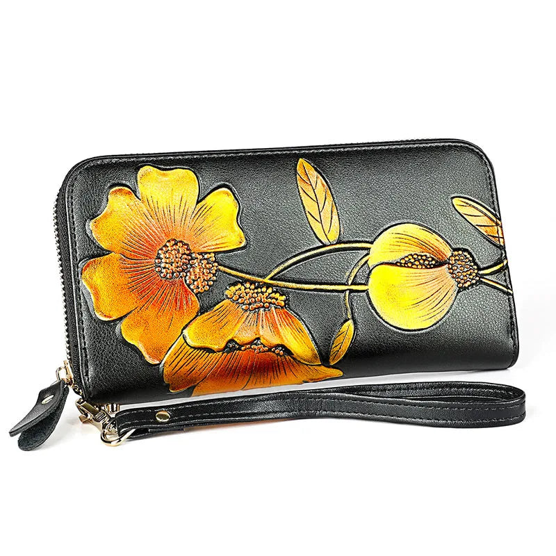 Flower Women Wallets Leather Long Zipper Wallet Ladies Purse Clutch