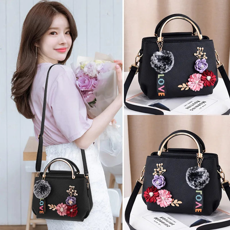 Flowers Crossbody Bag Vintage Small Shoulder Handbag Female Top-Handle