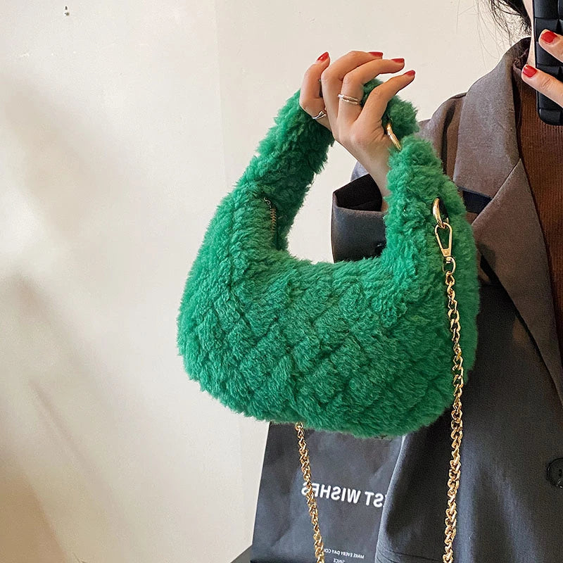 Soft Warm Plush Chain Shoulder Crossbody Bags Women's Tote Bag
