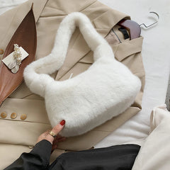 Plush Shoulder Bag for Women Soft Warm Fur Handbag Underarm Bag
