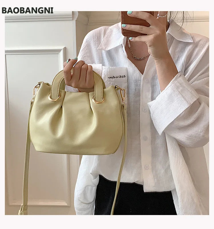 Fold Cloud Women Handbag Small PU Leather Shoulder Bags Short Handle Totes