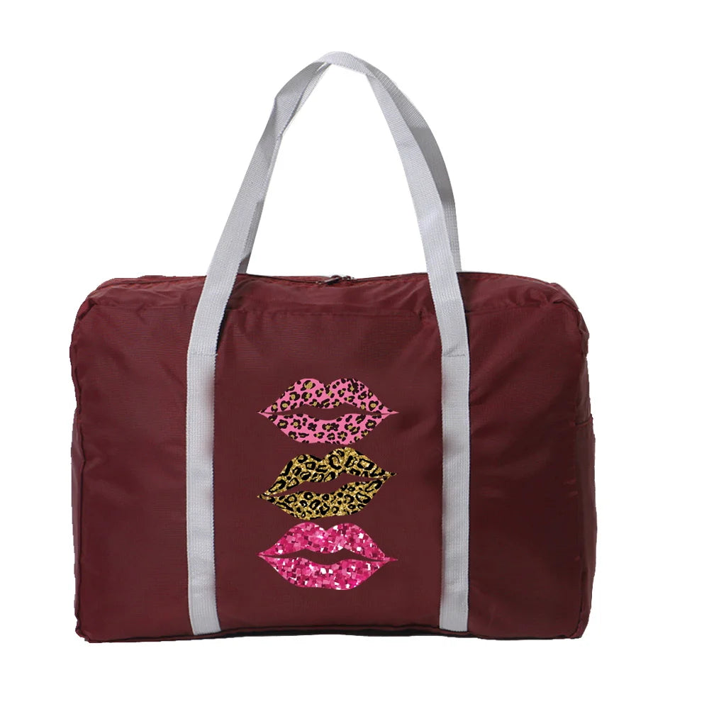 Foldable Travel Bags Unisex Large Capacity Bag Luggage Women Mouth Print Handbag