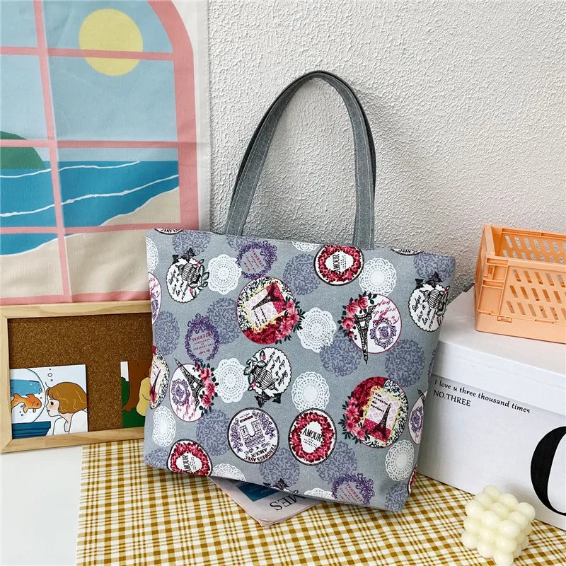 Floral Canvas Tote Bag for Women, Large Size Handbag