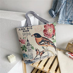 Flower Print Canvas Tote Bag for Women - Casual Graffiti Shoulder Bag