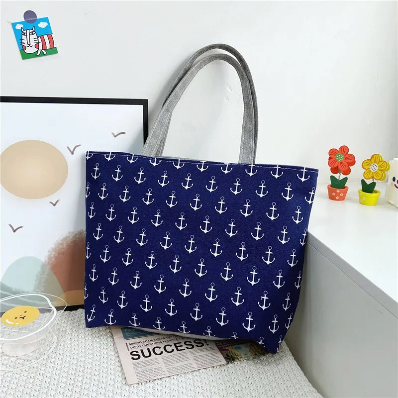 Women Large Tote Handbag Floral Canvas Shoulder Bag