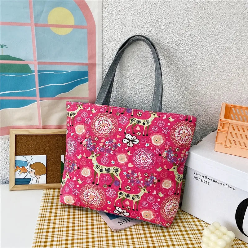 Floral Canvas Tote Bag for Women, Large Size Handbag