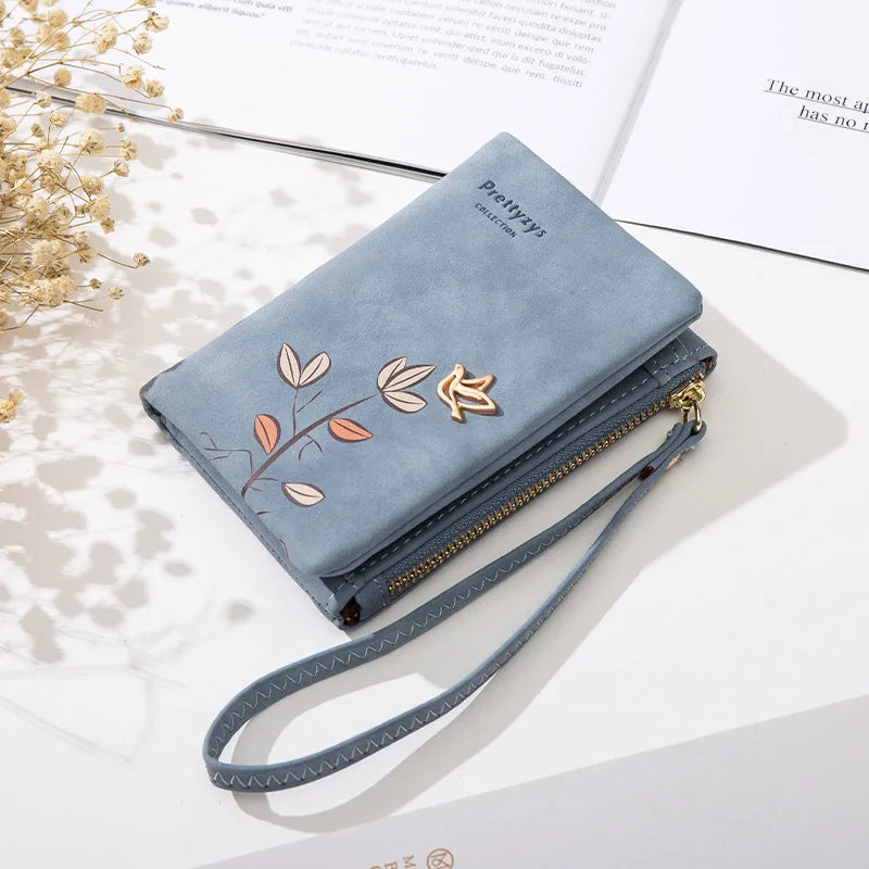 Fresh Flower Small Wallet Women Soft Leather Ladies Purses with Wristlet