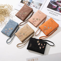 Fresh Flower Small Wallet Women Soft Leather Ladies Purses with Wristlet
