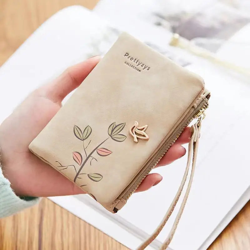 Fresh Flower Small Wallet Women Soft Leather Ladies Purses with Wristlet