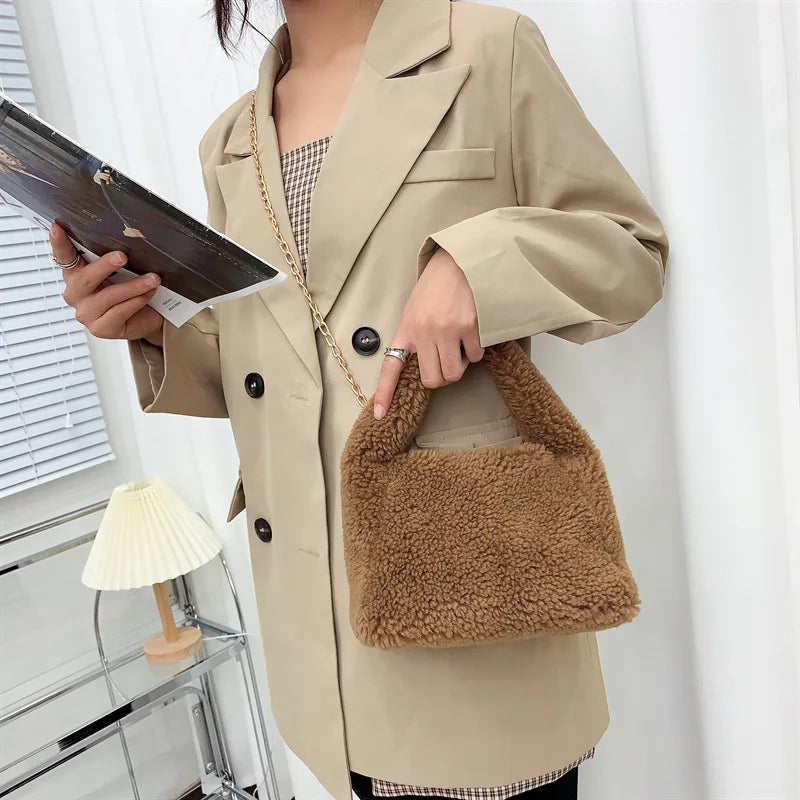 Furry Women Chain Shoulder Bag Plush Small Tote Purse Handbags