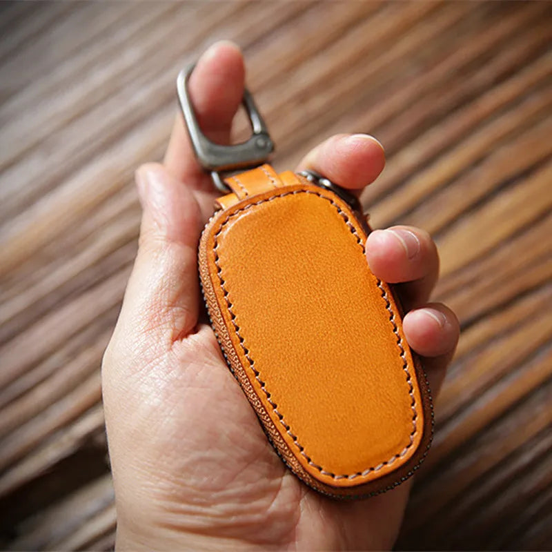 Cowhide Car Key Holder Pouch Bag Organizer Keychain Cover Male