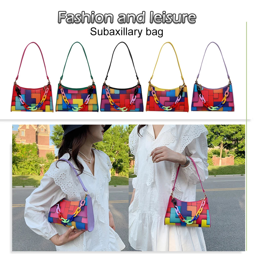 Geometric Hit Underarm Bags Leather Women Casual Handbag