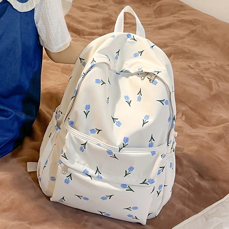 Striped Backpack for Teenage Girls School College Travel Shoulder Bag